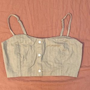 NWOT Leith Linen Pinstripe Button Down Crop Top M